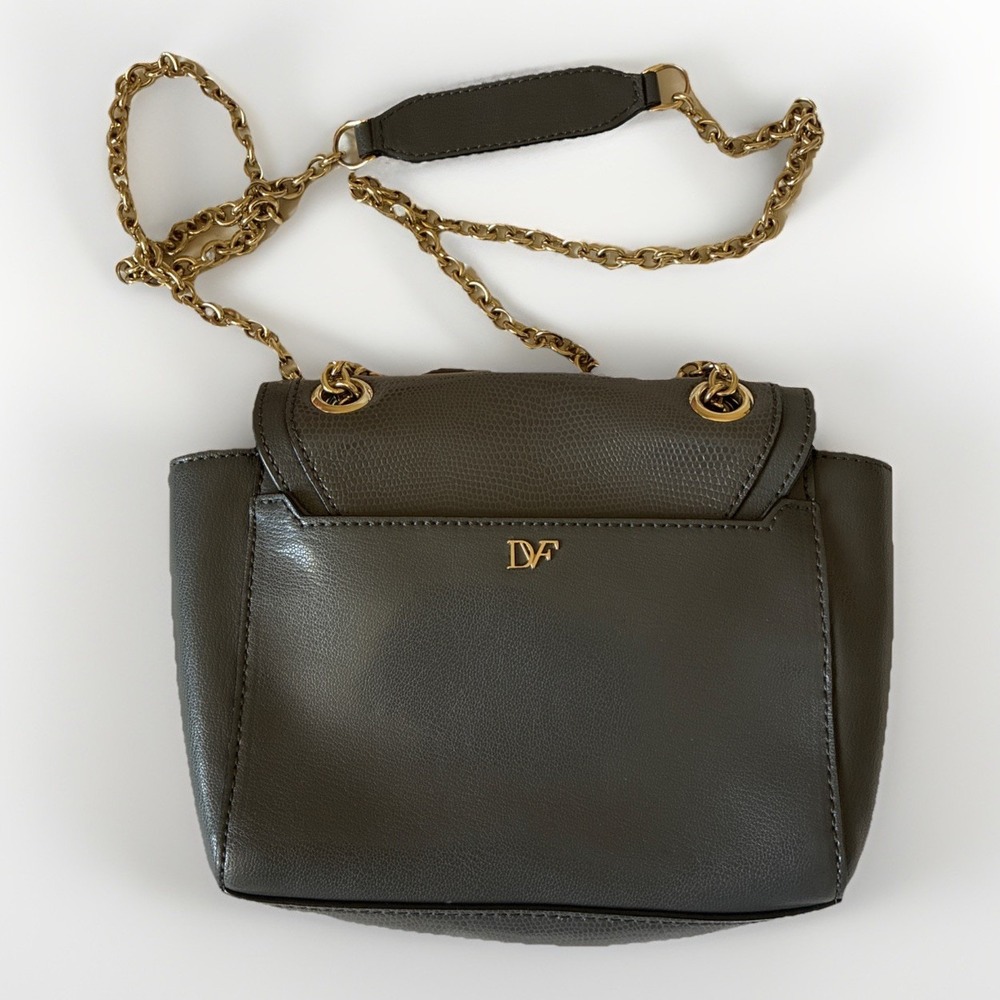 DVF Diane Von Furstenberg Gray Leather Chain Strap Shoulder Bag